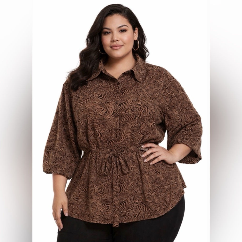 🎉HP🎉🆕 NWT Ninety Brown & Cream Blouse 3X